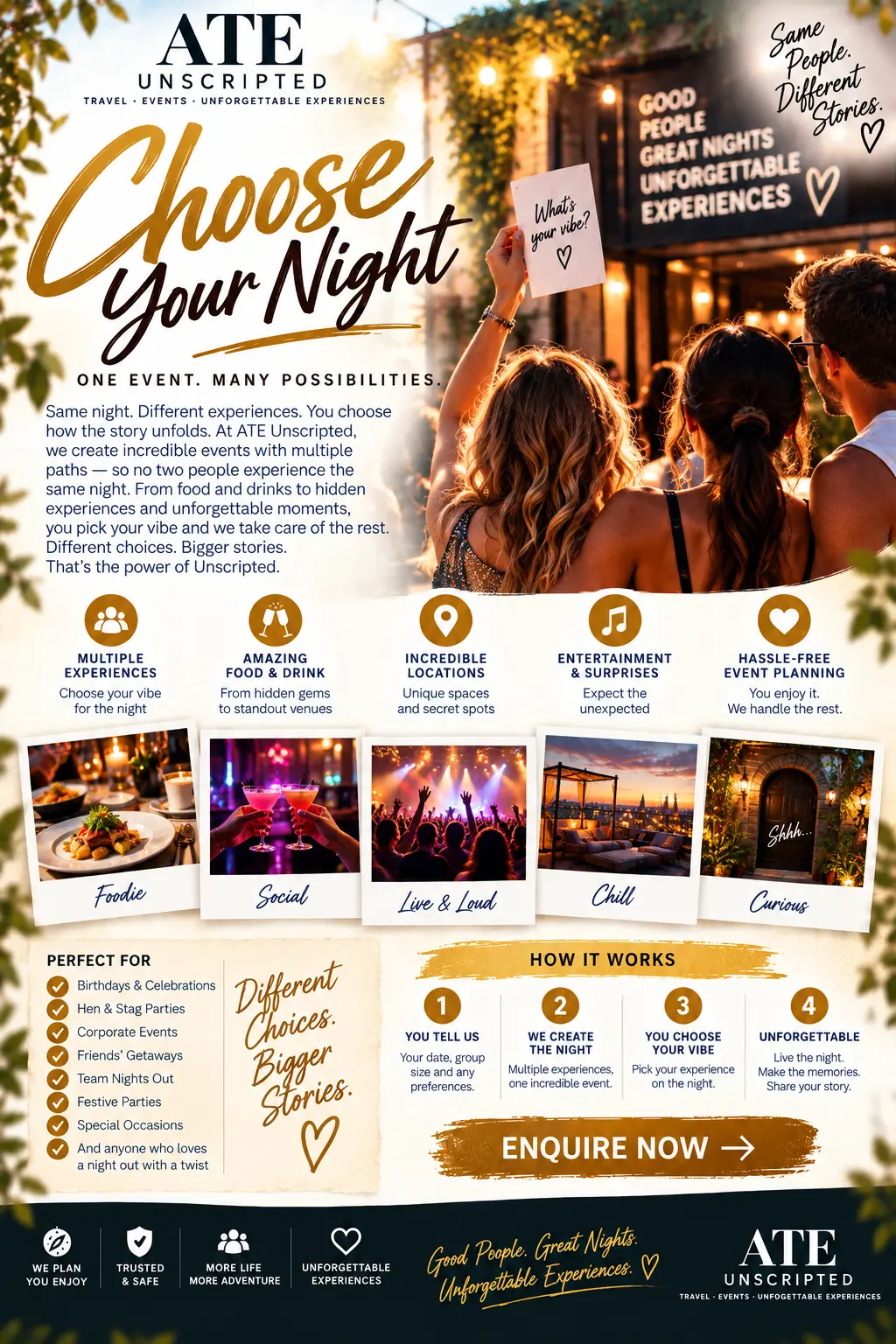 Choose Your Night — ATE Unscripted flyer