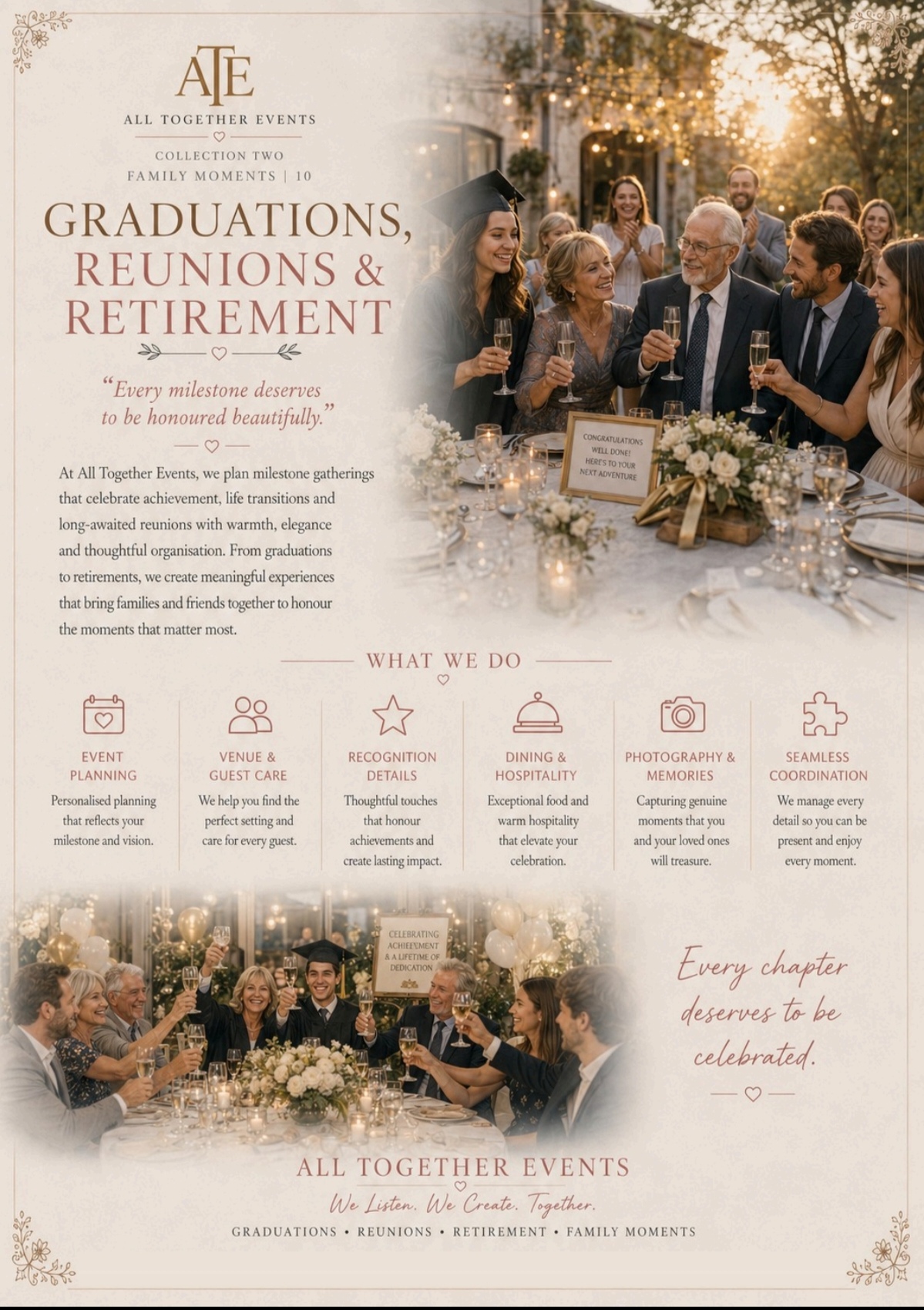 Graduations, Reunions & Retirement — All Together Events flyer
