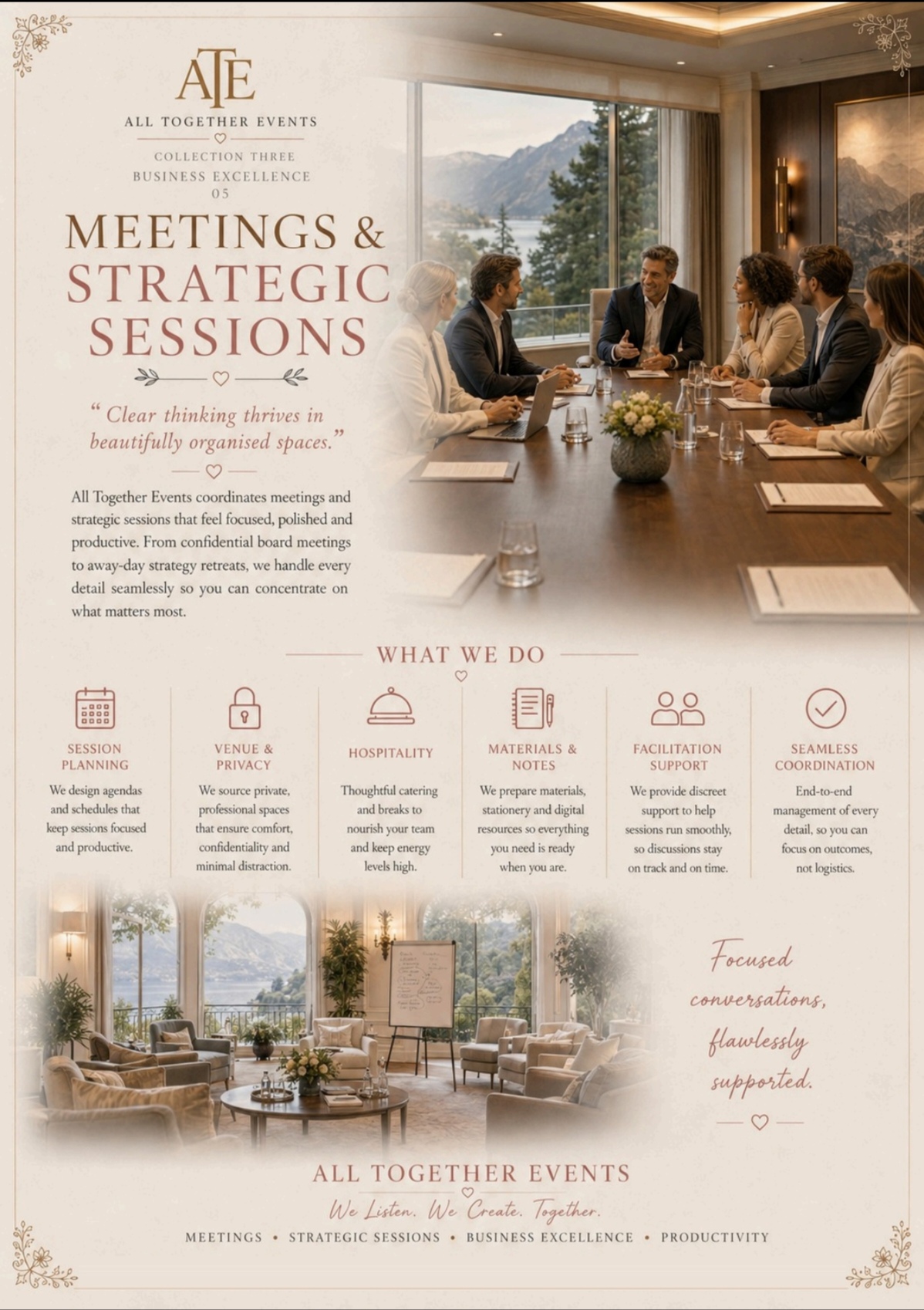 Meetings & Strategic Sessions — All Together Events flyer