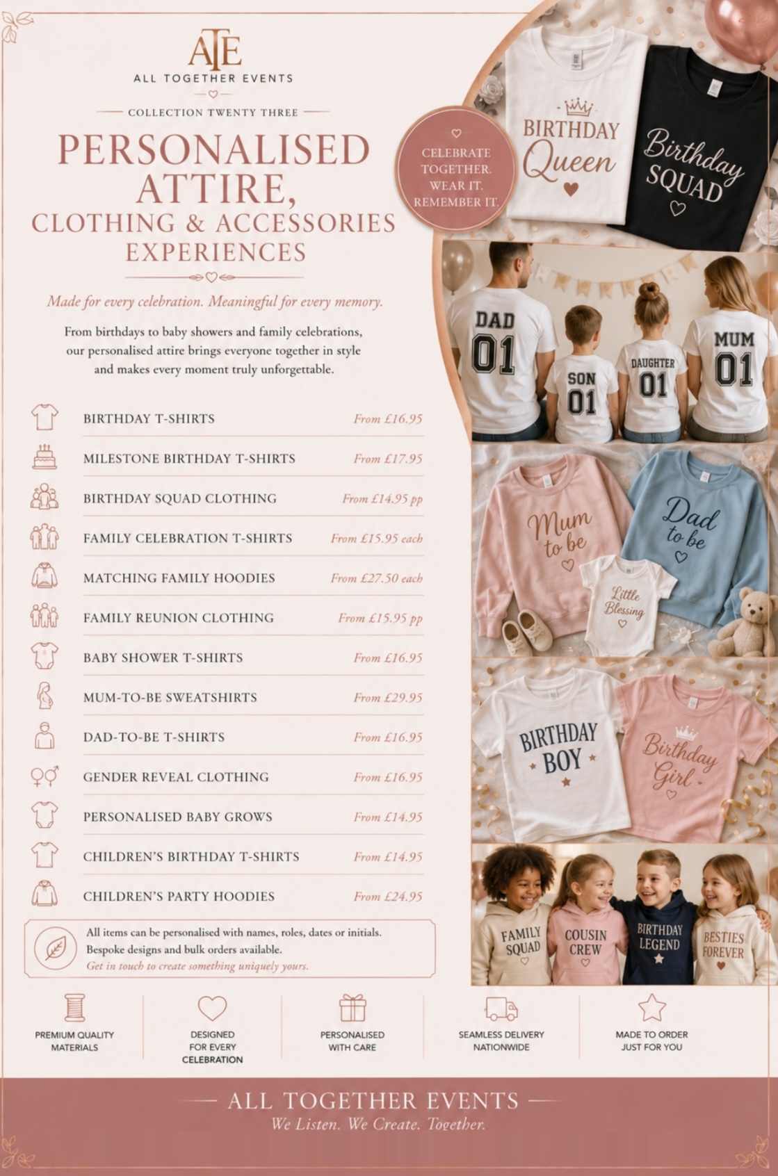 Personalised Celebration Attire — All Together Events additional extras