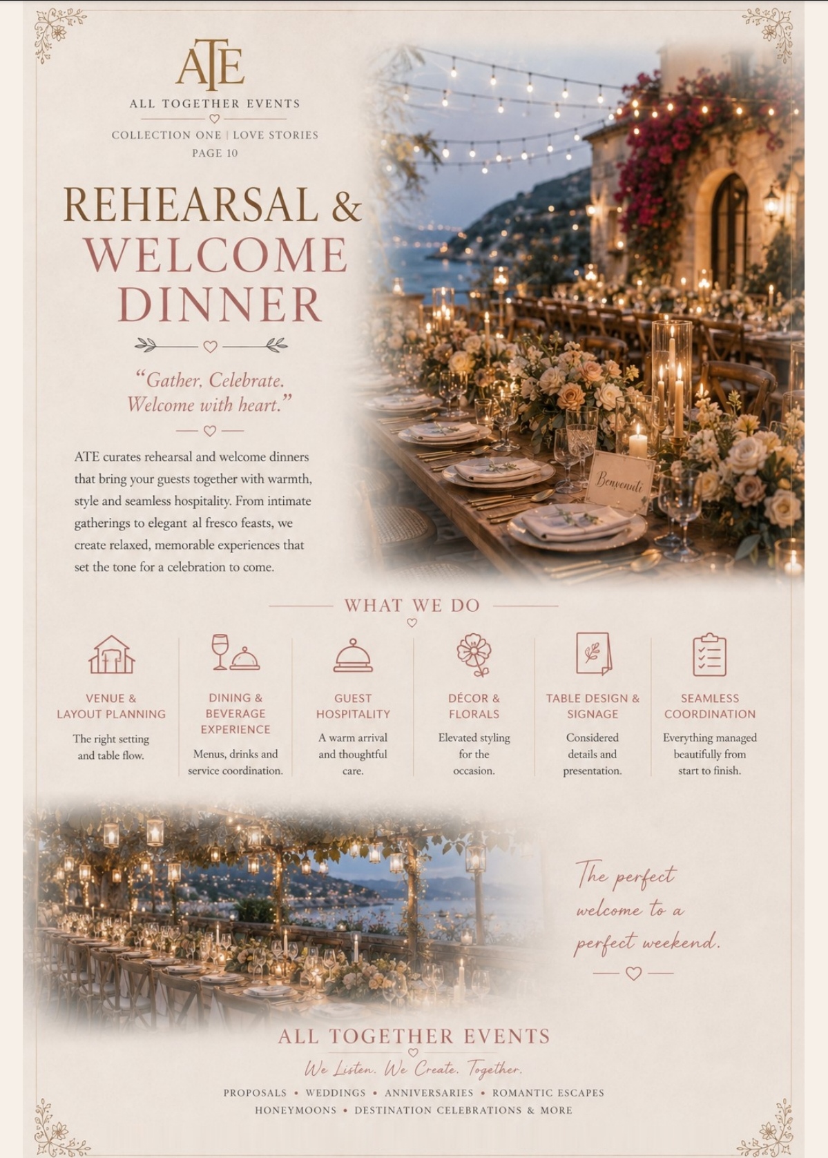 Rehearsal & Welcome Dinner — All Together Events flyer