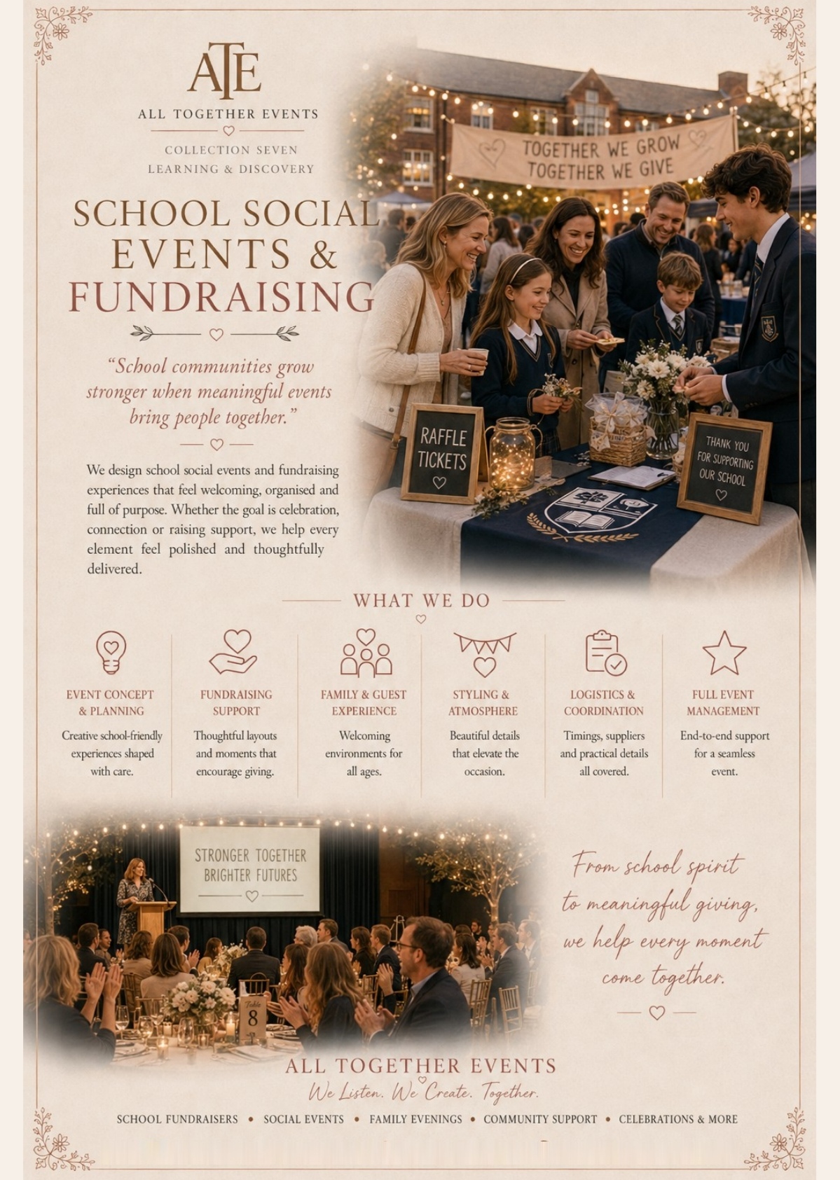 School Social Events & Fundraising — All Together Events flyer