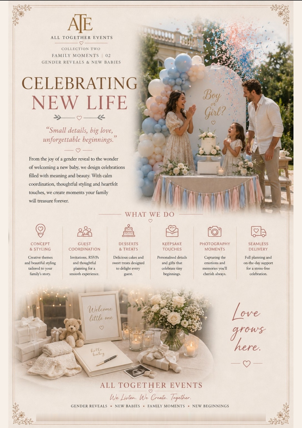 Gender Reveals & New Babies — All Together Events flyer