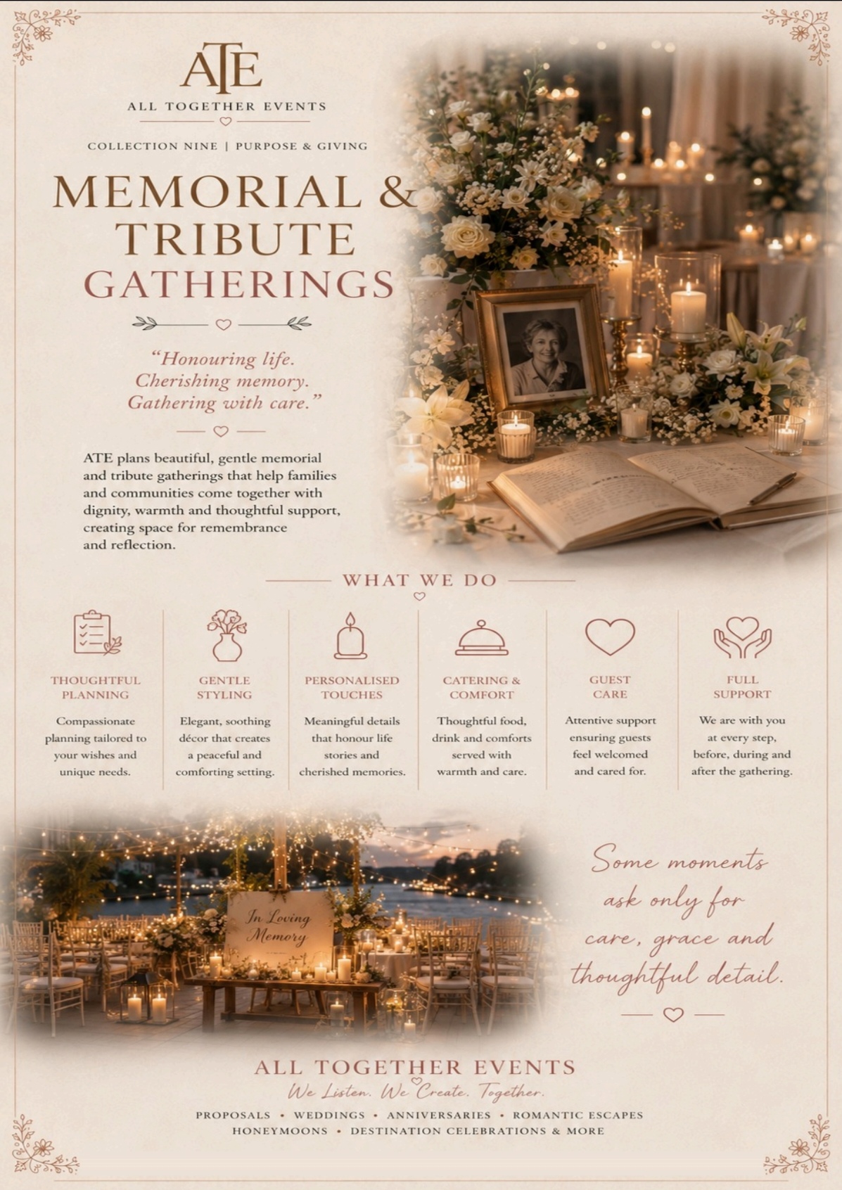 Memorial & Remembrance Gatherings — All Together Events flyer