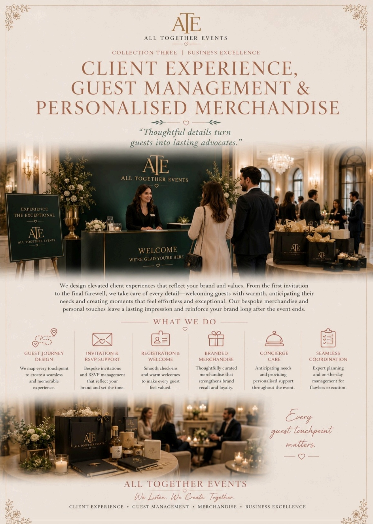Client Experience, Guest Management & Personalised Merchandise — All Together Events flyer