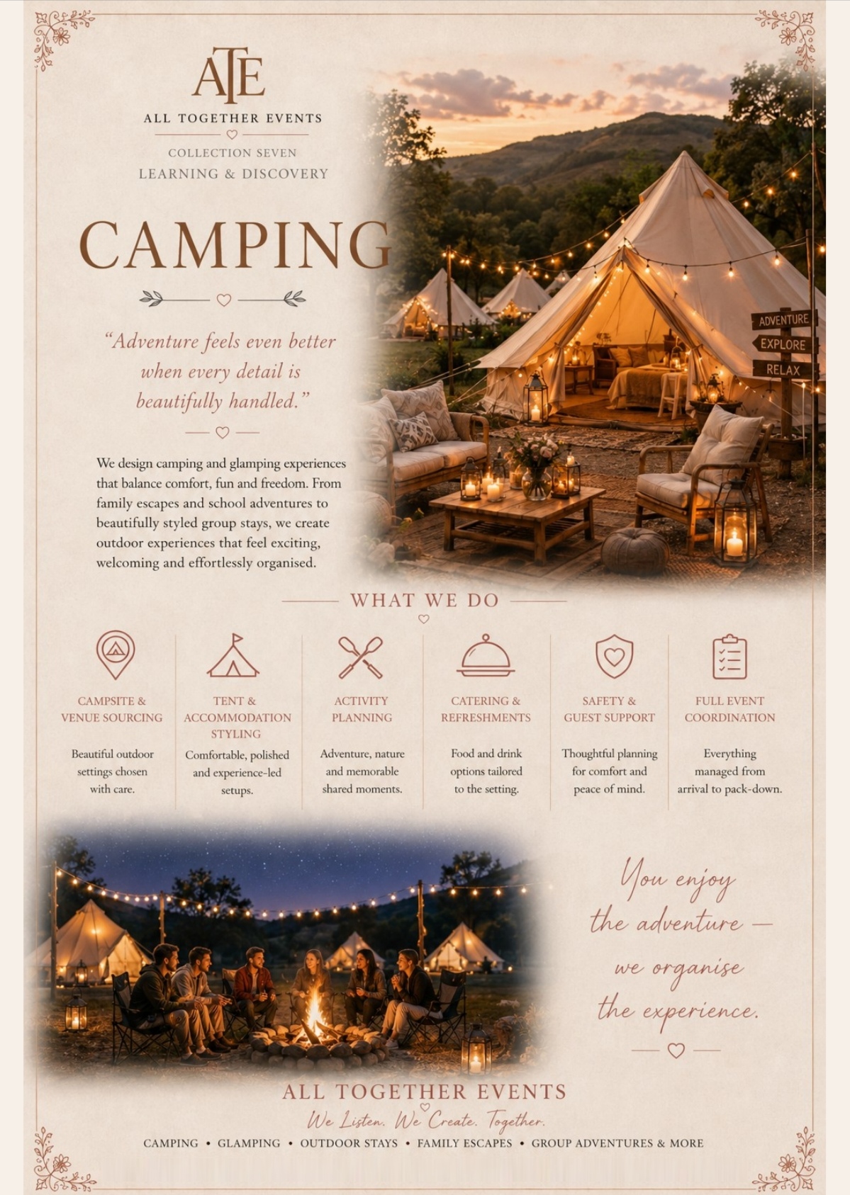 Camping & Glamping — All Together Events flyer
