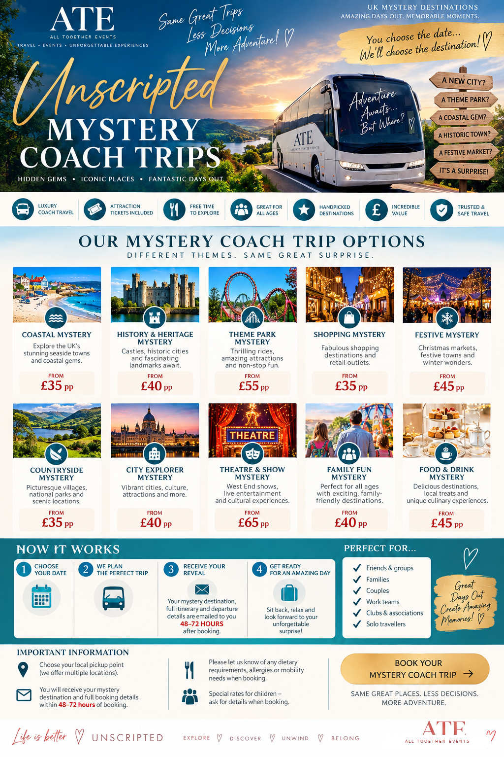 All Together Events Unscripted Mystery Coach Trips — UK mystery destinations