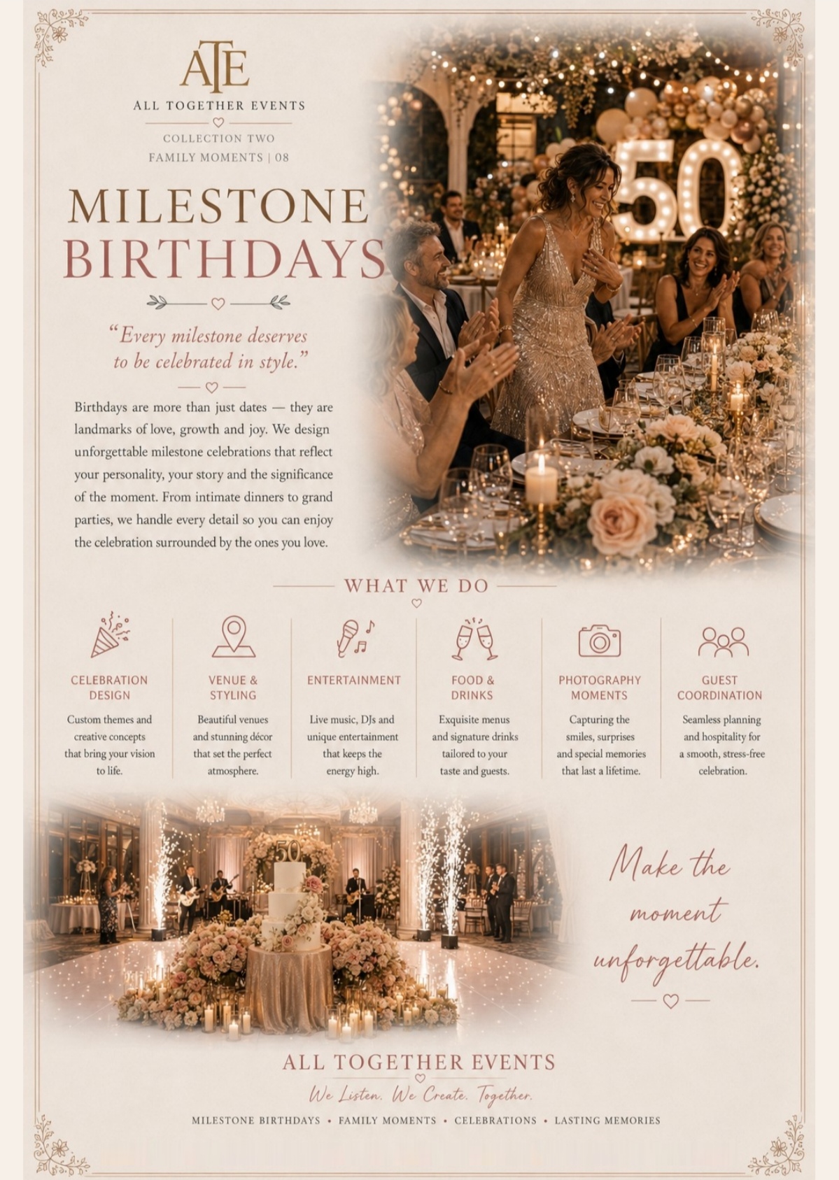 Milestone Birthdays — All Together Events flyer