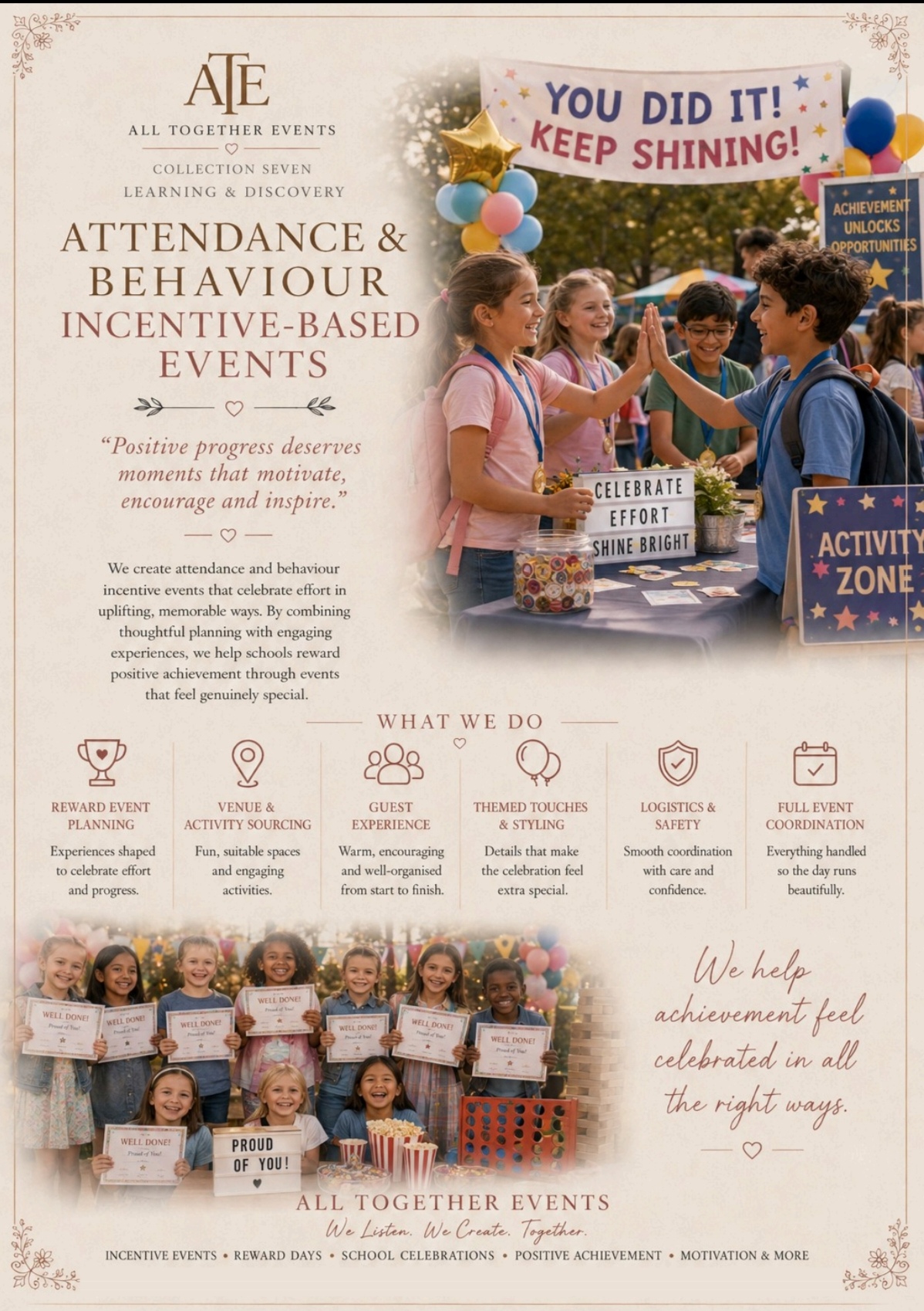Attendance & Behaviour Incentive-Based Events — All Together Events flyer