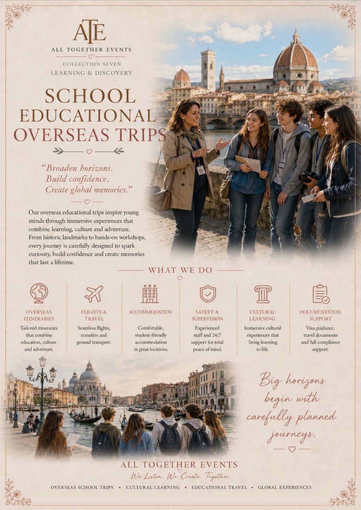 School Educational Overseas Trips — All Together Events flyer