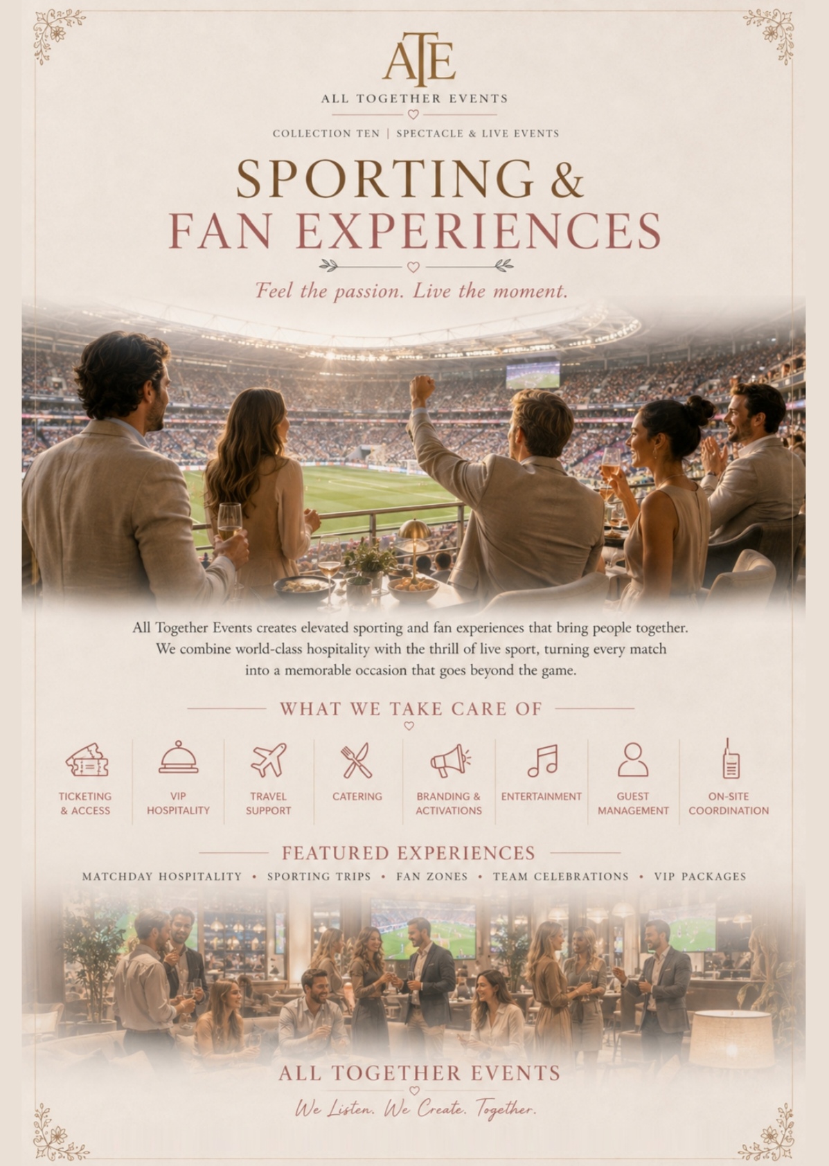 Sporting & Fan Experiences — All Together Events flyer