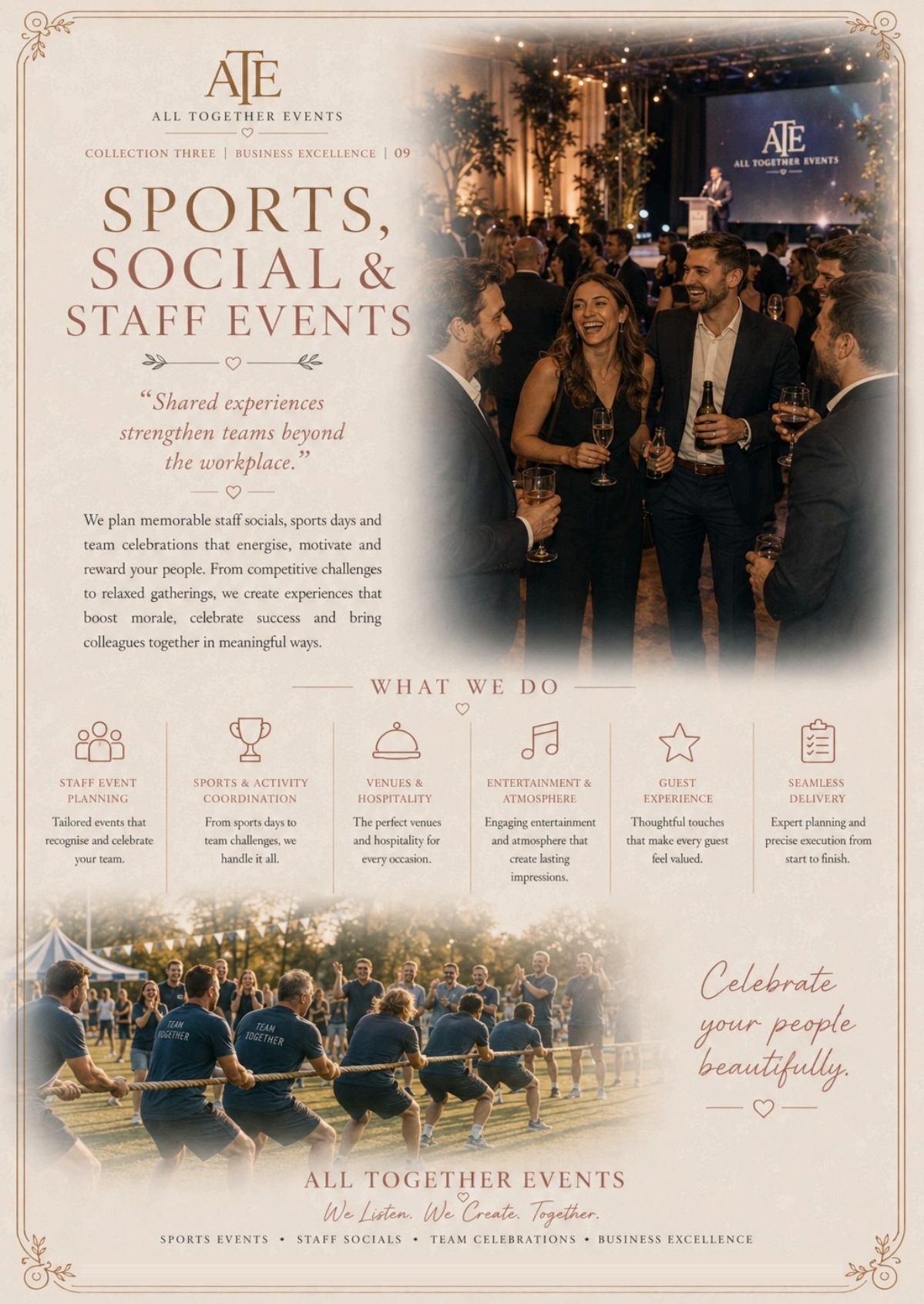 Sports, Social & Staff Events — All Together Events flyer
