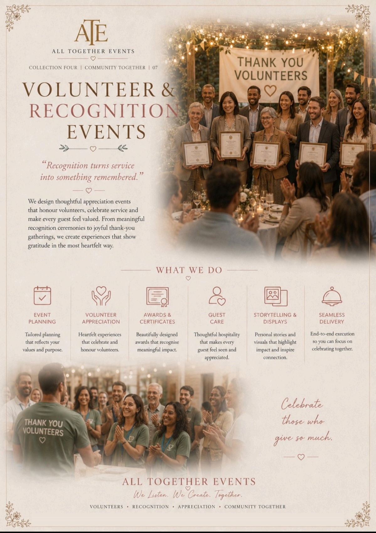 Volunteer & Recognition Events — All Together Events flyer