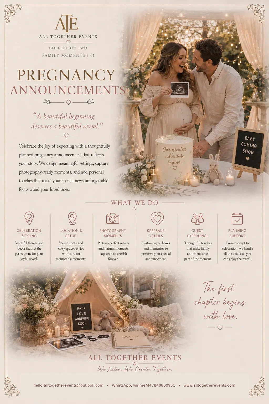 Pregnancy Announcements — All Together Events flyer