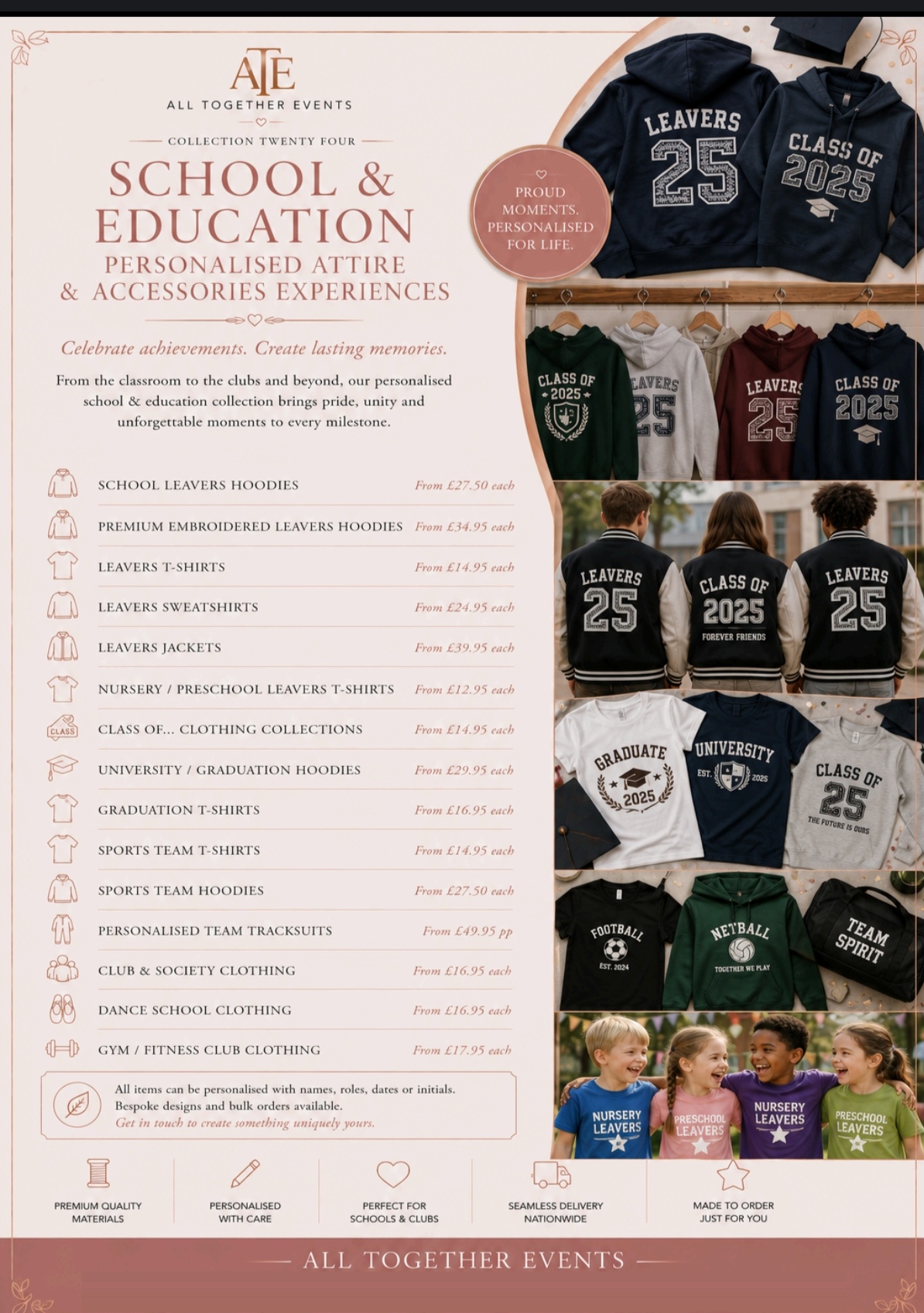School & Education Personalised Attire — All Together Events additional extras