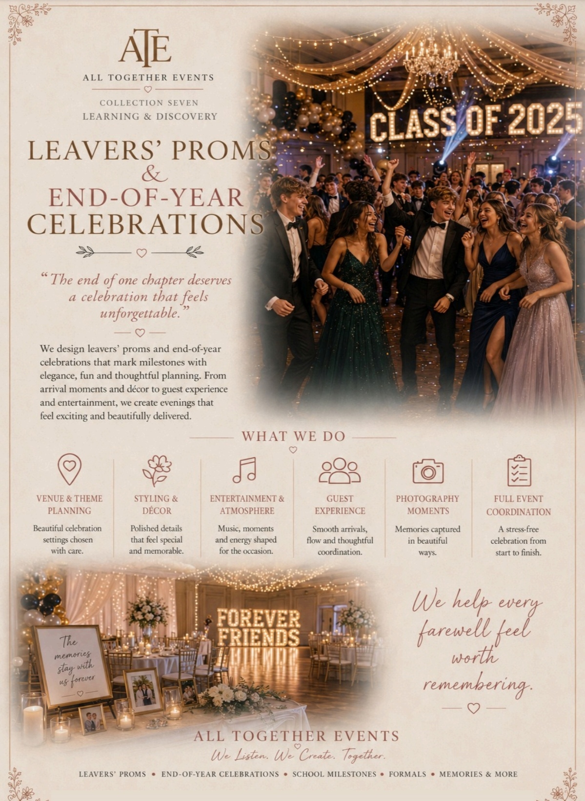Leavers' Proms & End-of-Year Celebrations — All Together Events flyer