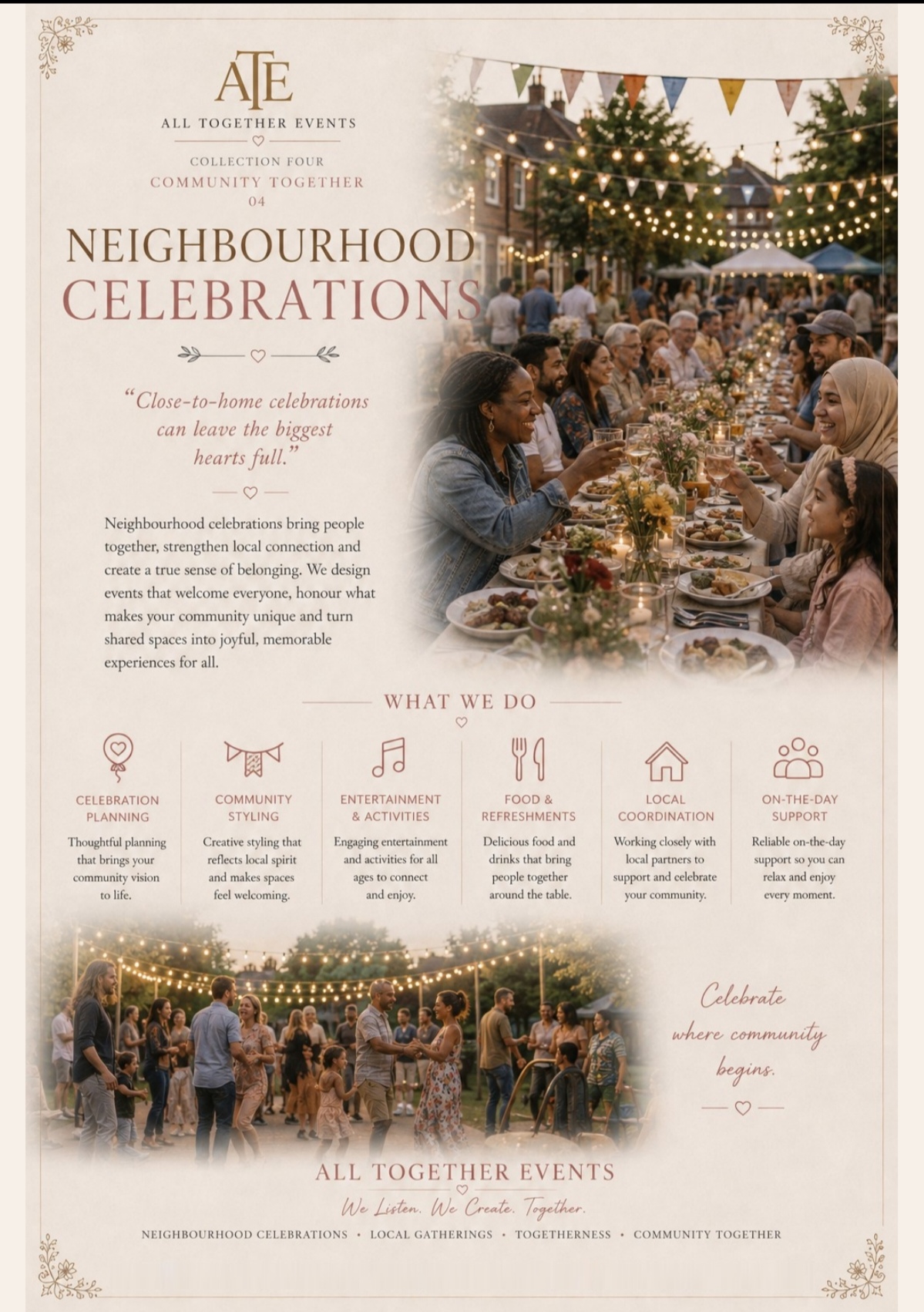 Neighbourhood Celebrations — All Together Events flyer