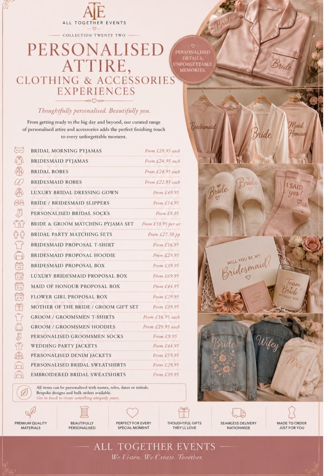 Personalised Bridal Attire & Accessories — All Together Events additional extras