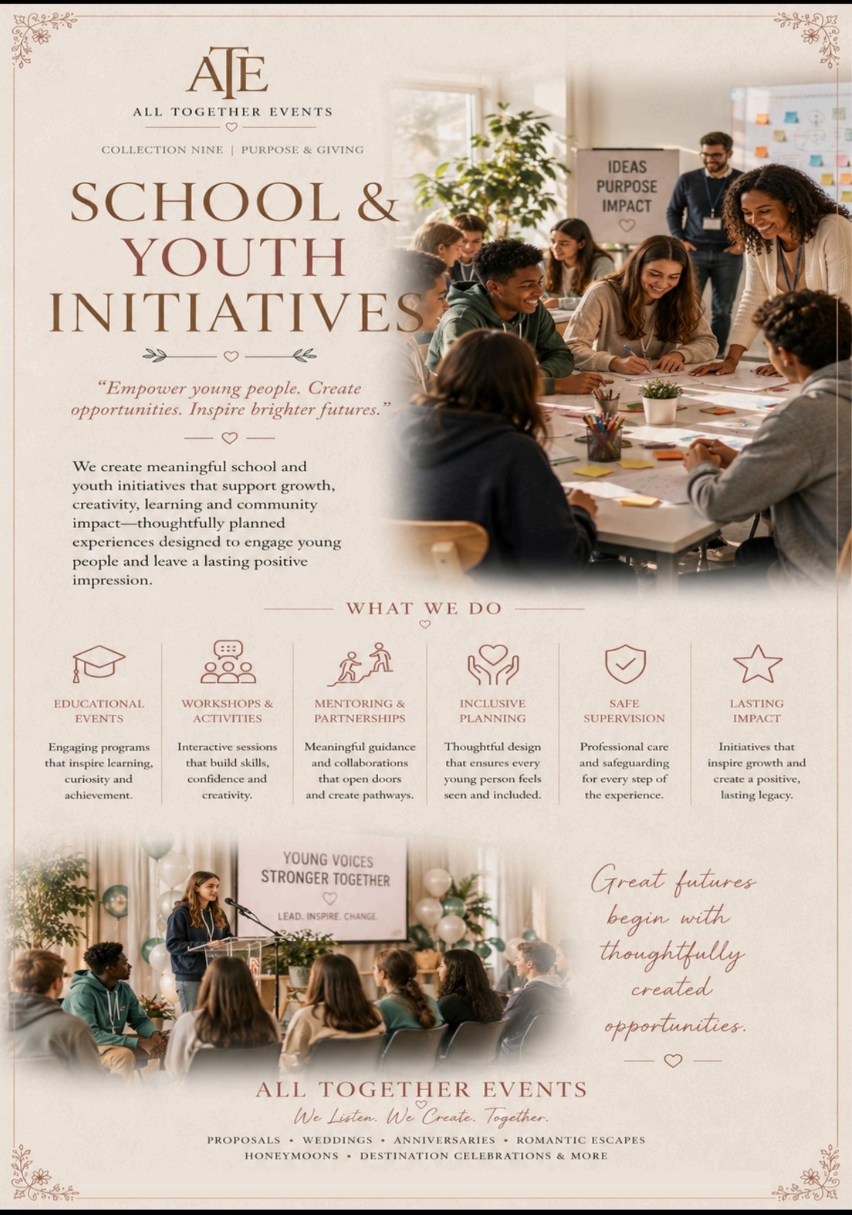 Schools, PTAs & Charity Partnerships — All Together Events flyer